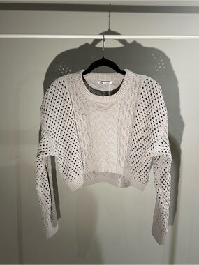 Zara Light Gray Cropped Cable Knit Sweater